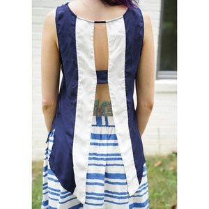 Eight Sixty Navy and White Open-Back Tank Blouse